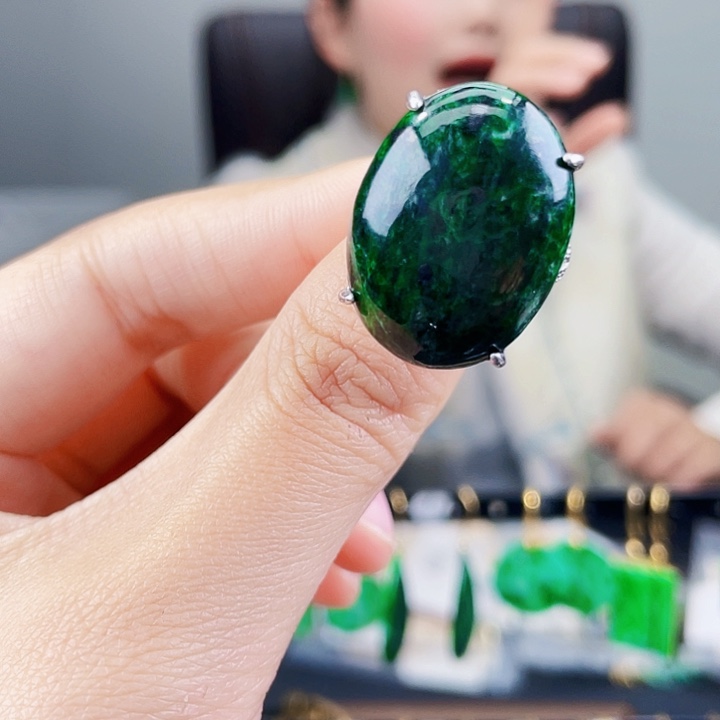翡翠戒指银S925镶嵌饰品