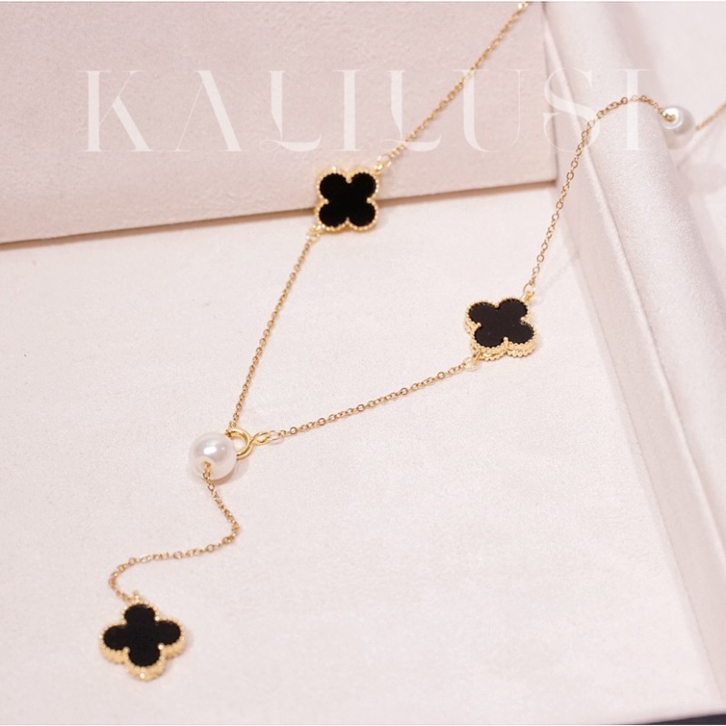 3045黑色四叶花百搭毛衣链