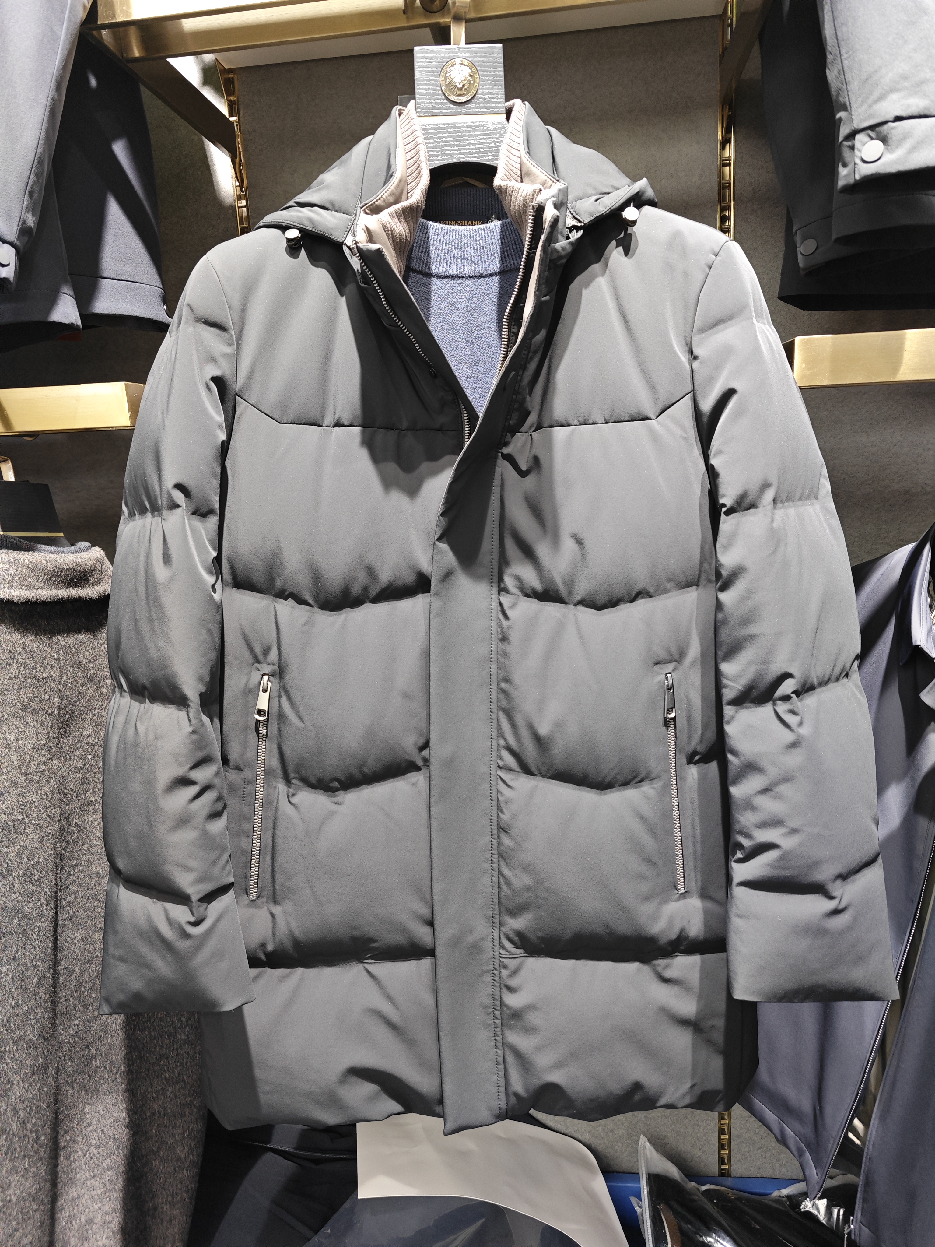 男士冬季商务休闲保暖可脱卸内胆鹅绒长款绒中绒羽绒服外套