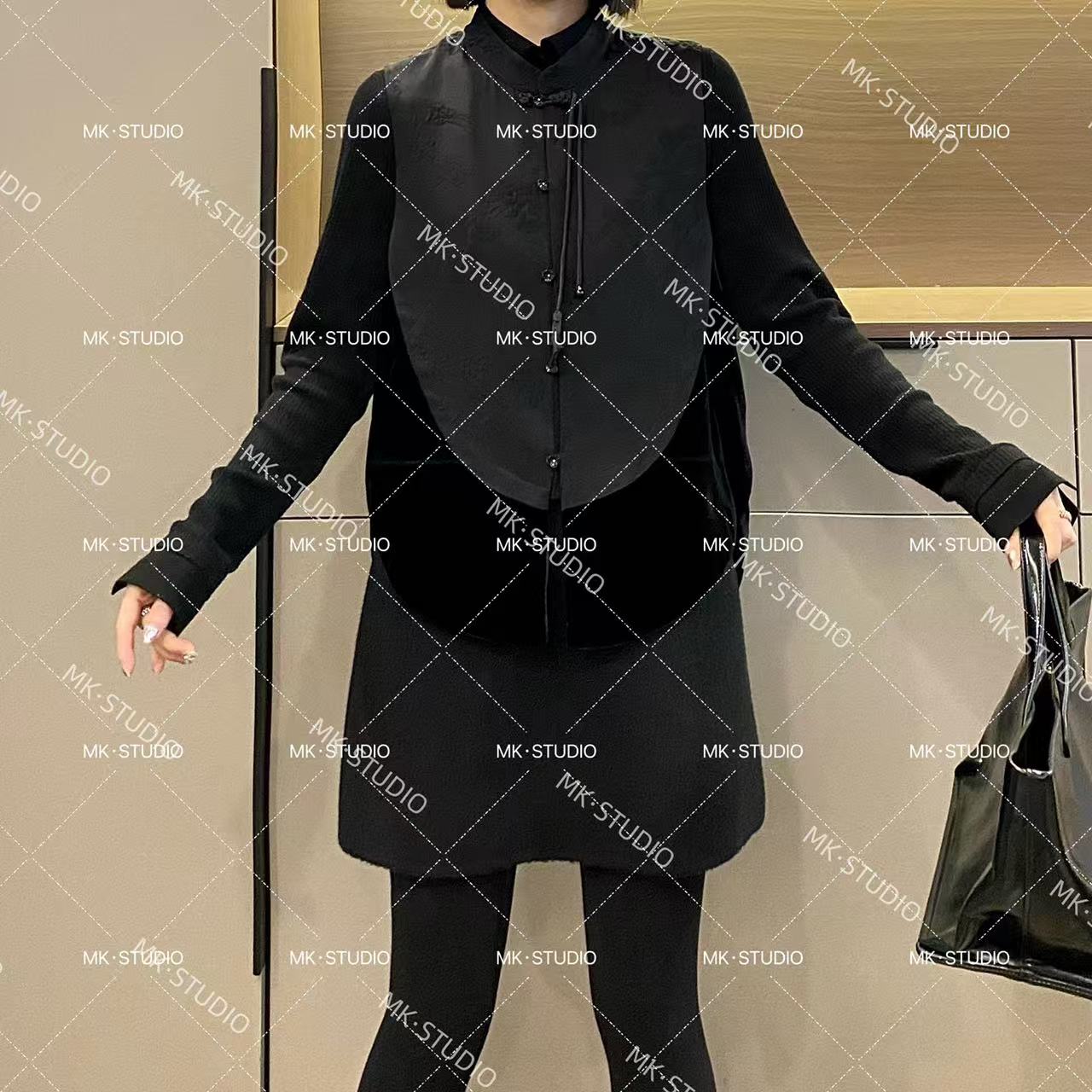 米可/MK-1635ZJ【国风丝绒拼接马甲】时尚春季新款国风拼接马甲