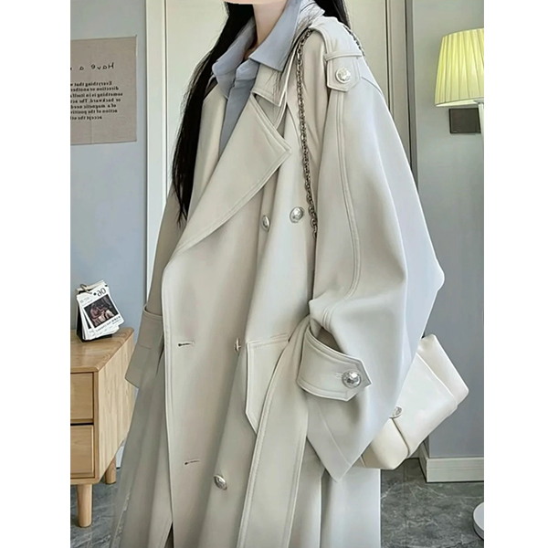 口袋春季常规中长款薄款秋季风衣英伦风卡其色小个子春秋季