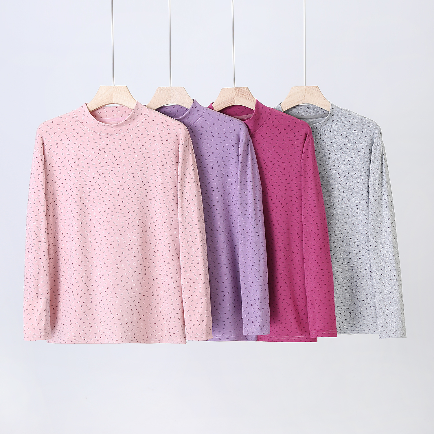 女款高领大码小印花休闲运动透气秋冬莫代尔新款打底衫长袖 661  