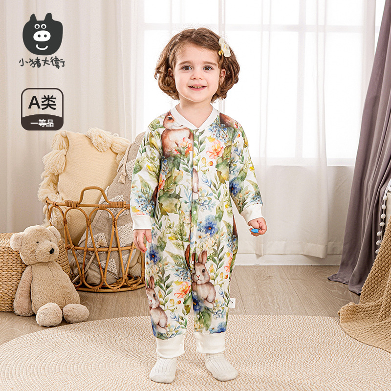 小猪大卫婴幼儿无骨哈衣新款40克满印夹棉连体男女宝宝保暖爬服