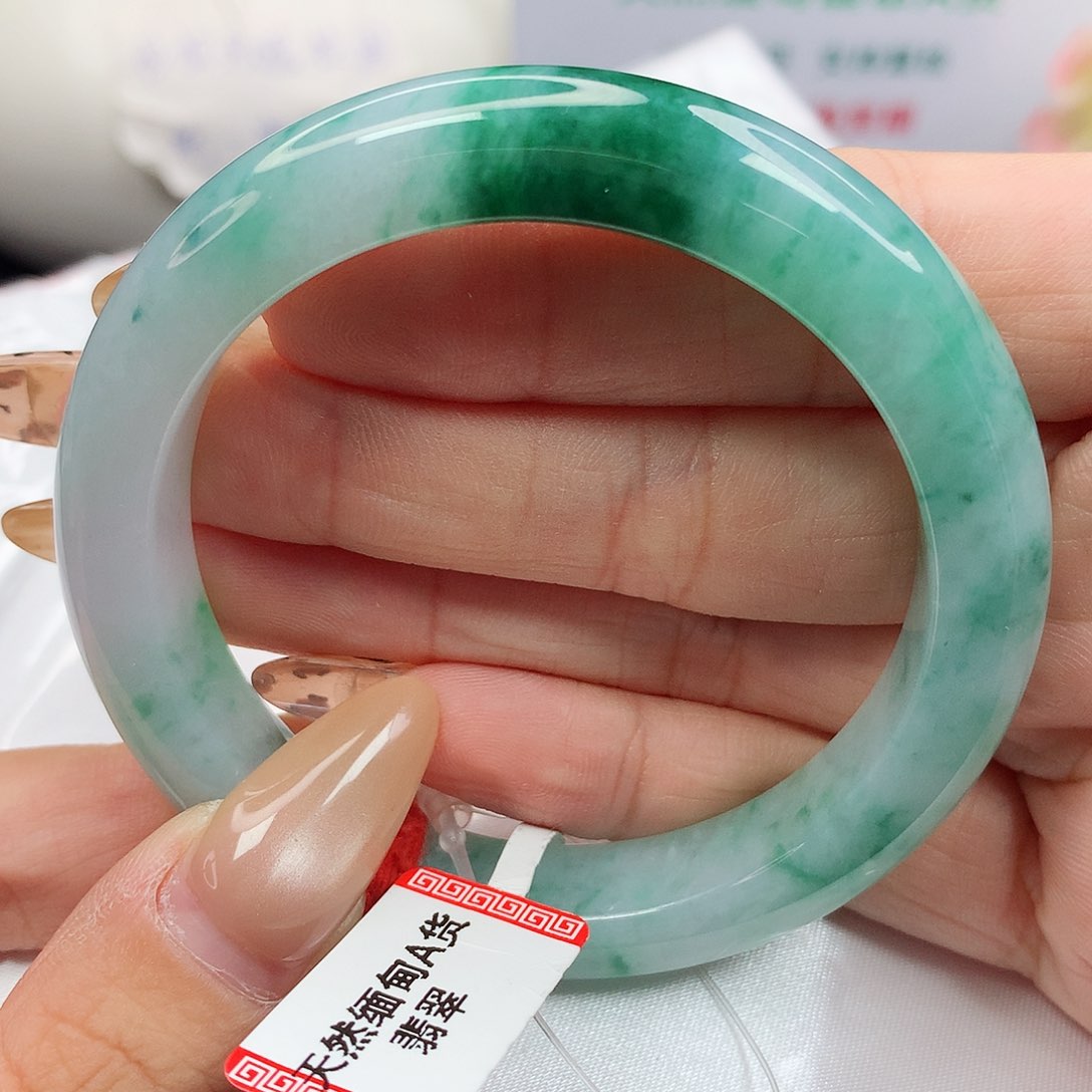 未镶嵌手镯翡翠14细糯化飘阳绿花