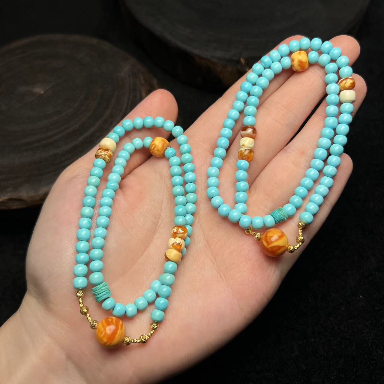 【壹芳珠宝】天然原矿绿松石老型设计18k双圈4mm（多样性发货一件）