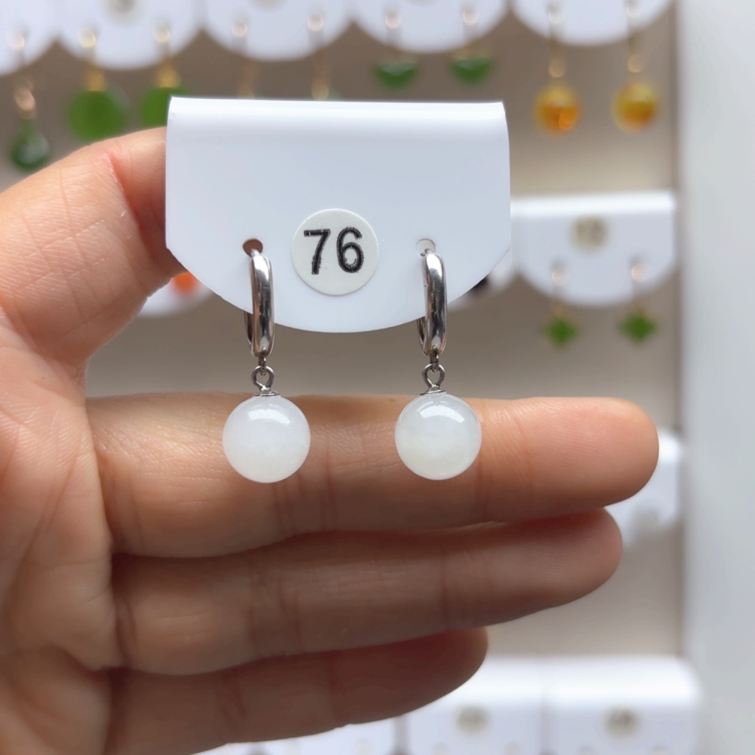 和田玉耳饰银S925镶嵌