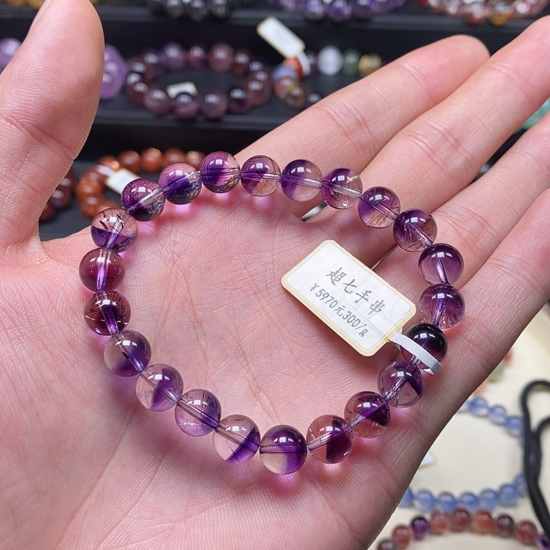 水晶手串未镶嵌聚宝盆紫超8.7