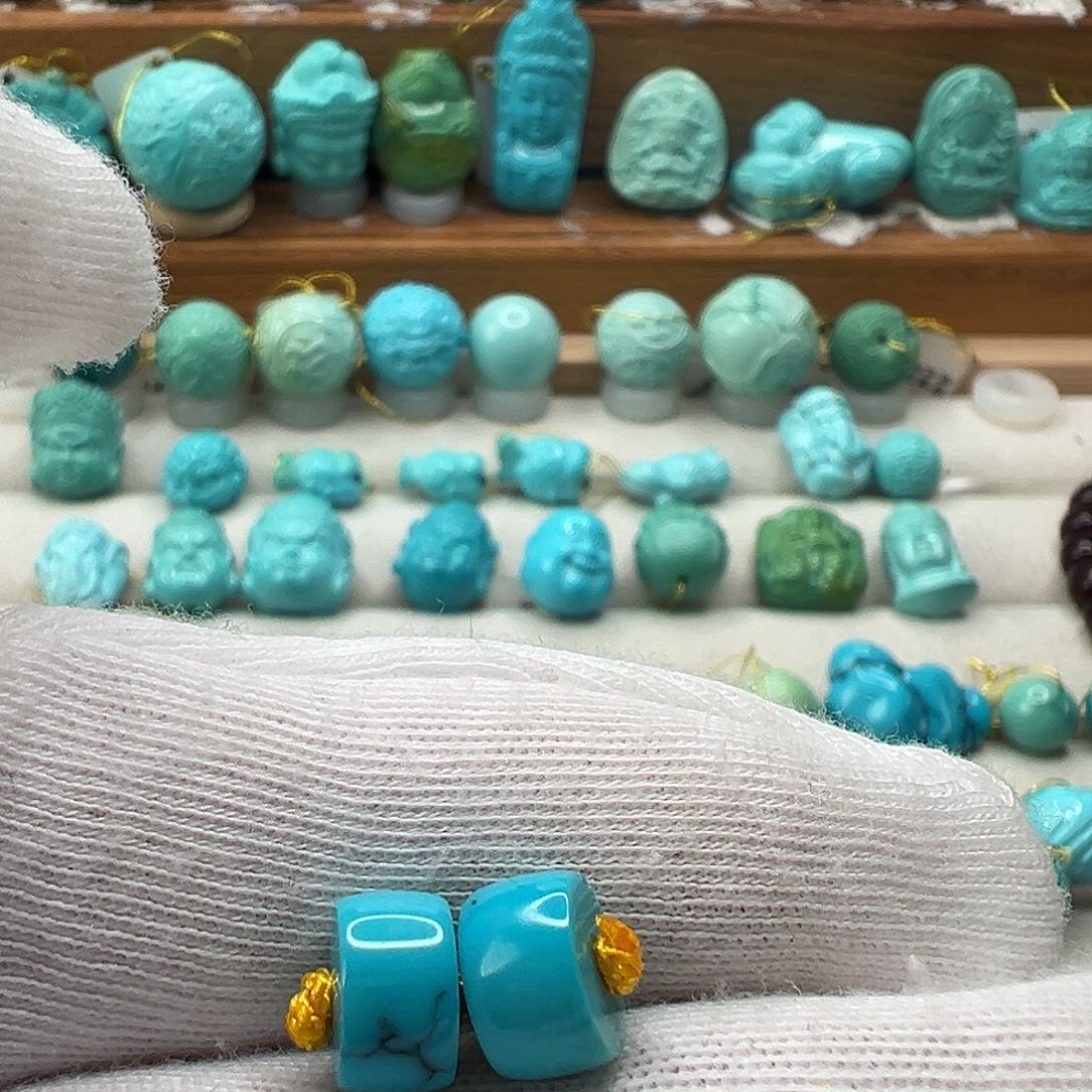 绿松石直切对珠 未镶嵌