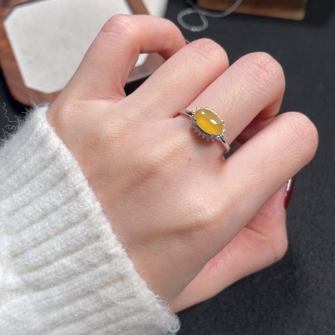 翡翠戒指银S925镶嵌8356