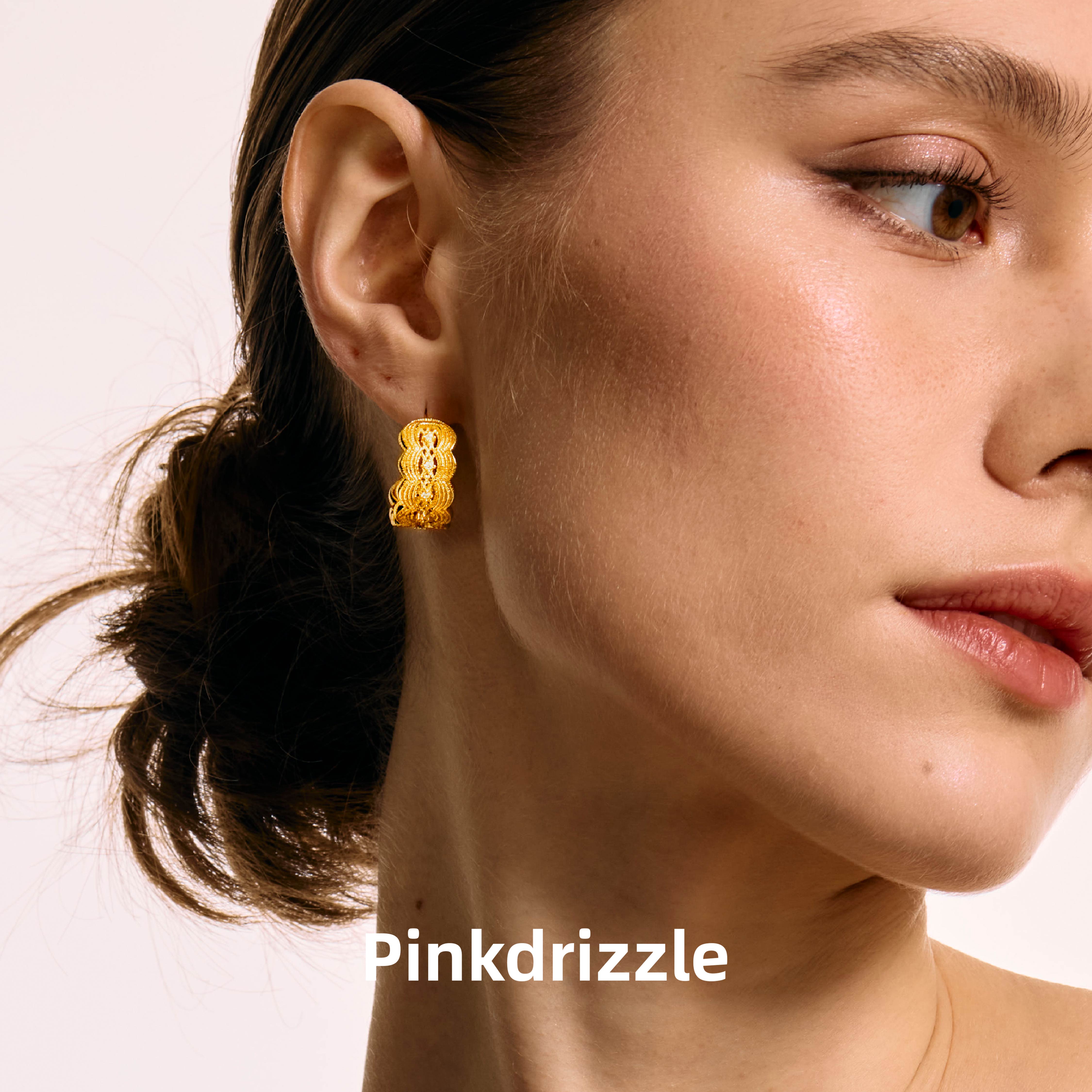 Pinkdrizzle 铜合金合成锆石耳饰 布鲁日蕾丝耳圈小众精致百搭