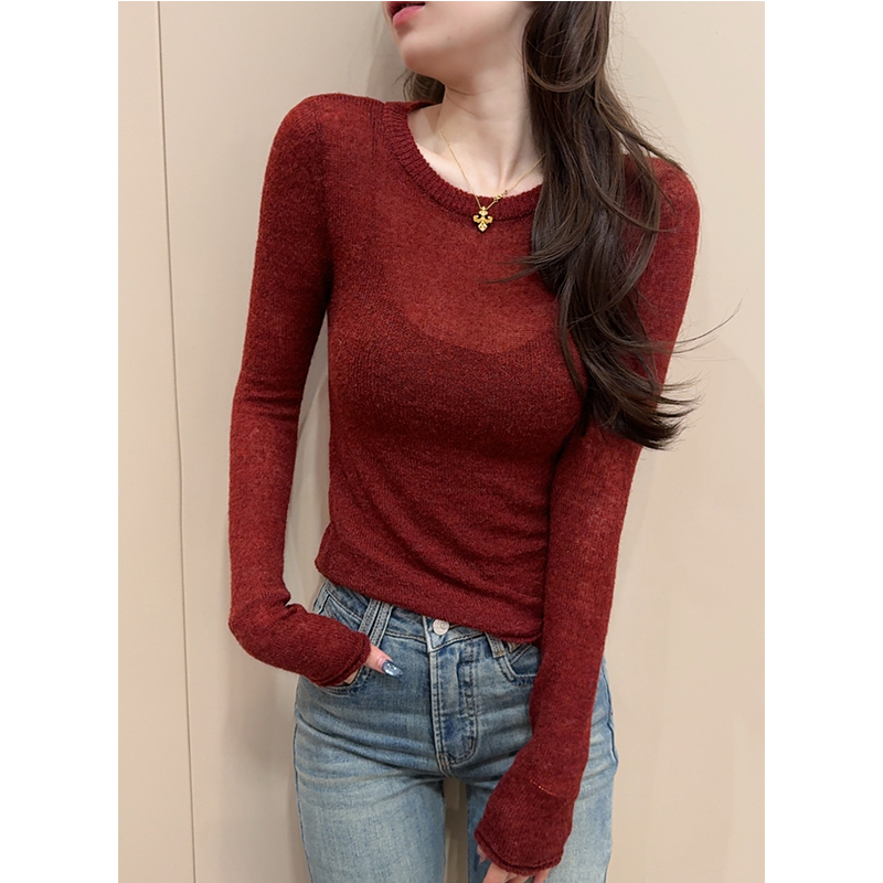 【桶哥港风】25秋冬时尚圆领马海毛毛衣女修身显身材长袖打底针织衫