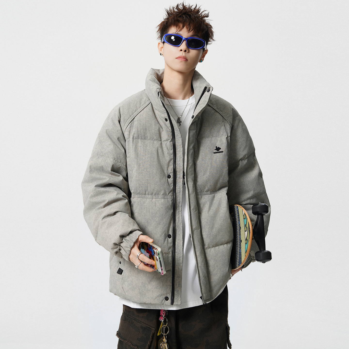 冬季立领羽绒服男2025新款青少年流光机能风防寒宽松潮流保暖外套