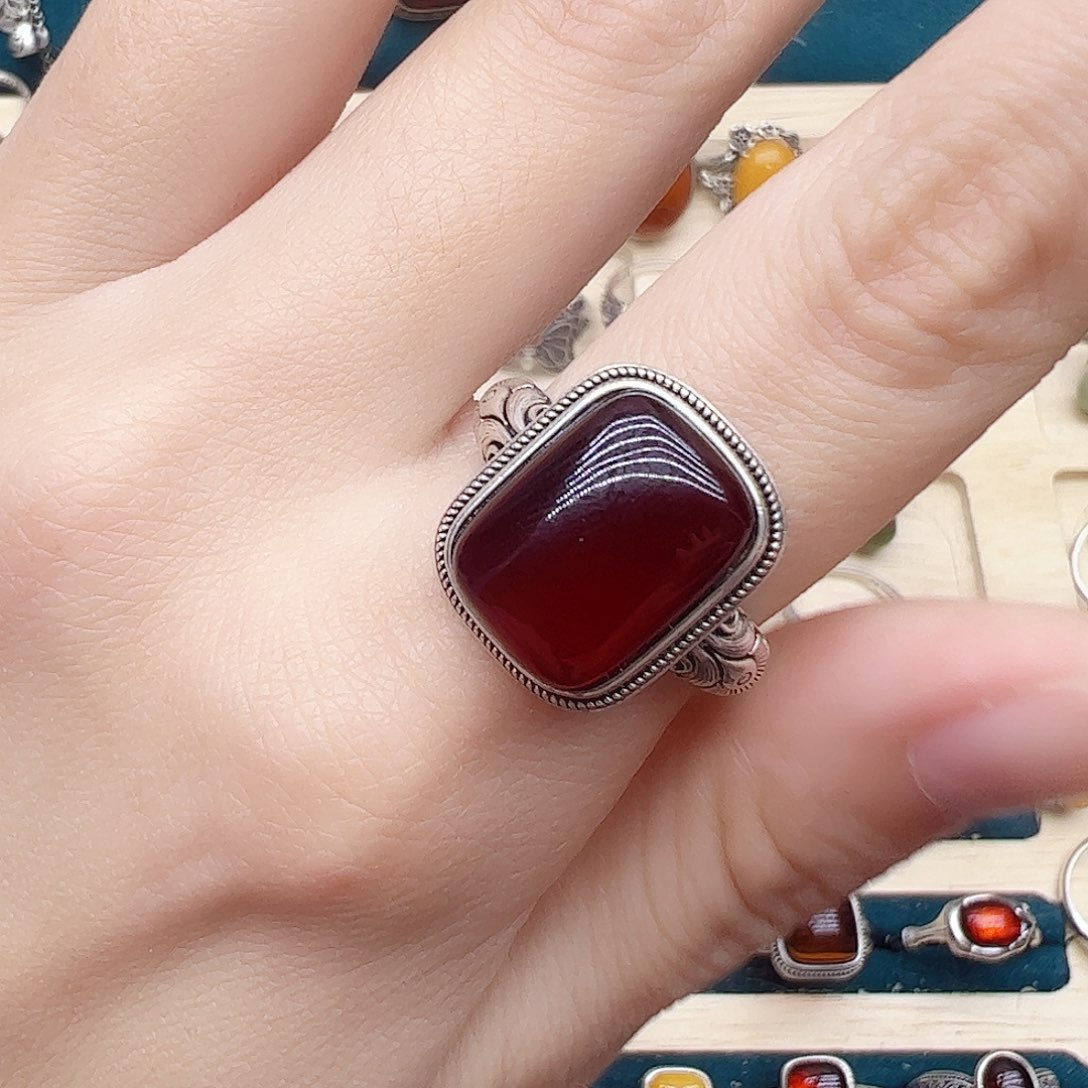 和田玉（糖玉）戒指银S925镶嵌