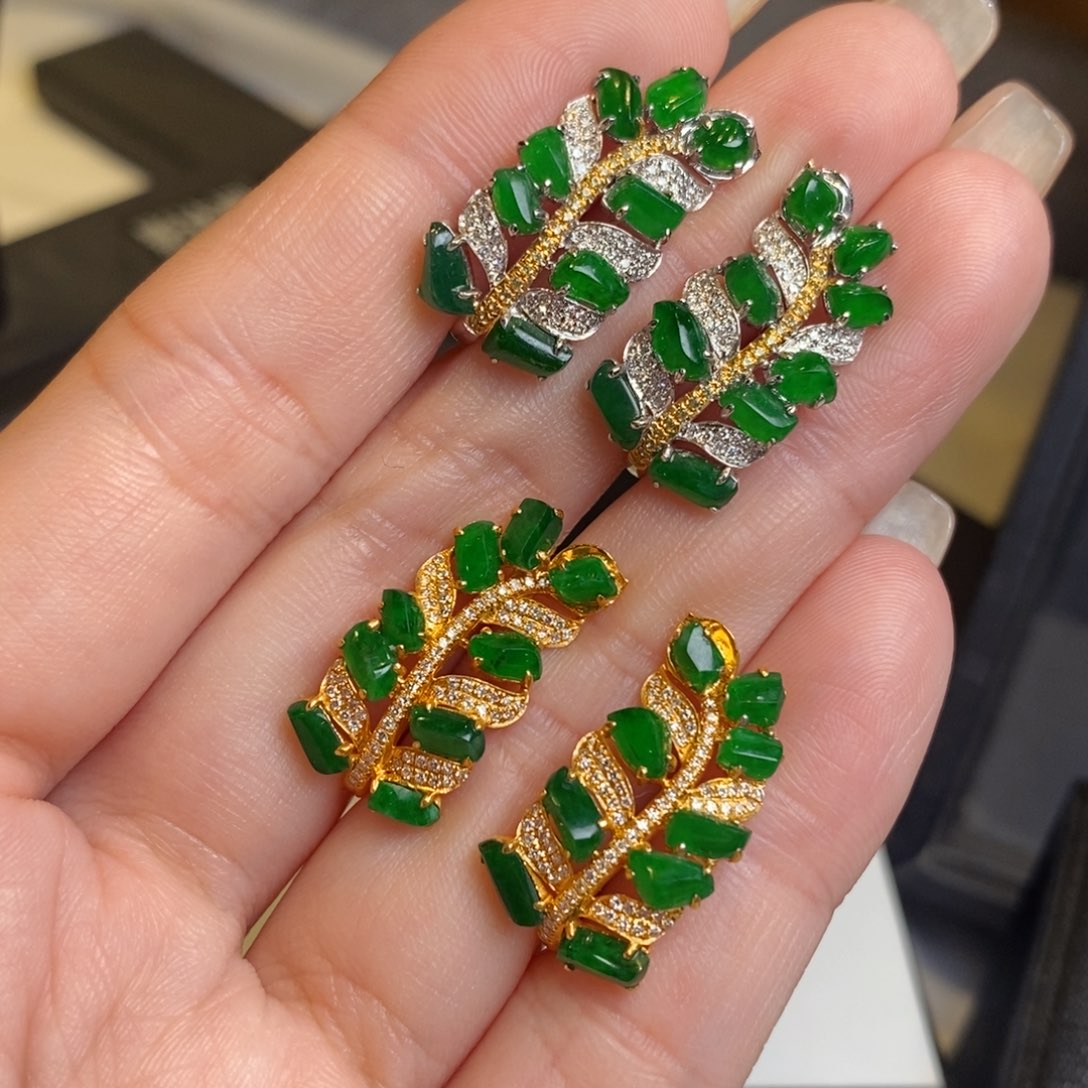 翡翠耳饰18K金镶嵌随形麦穗耳扣 多样性一对发货