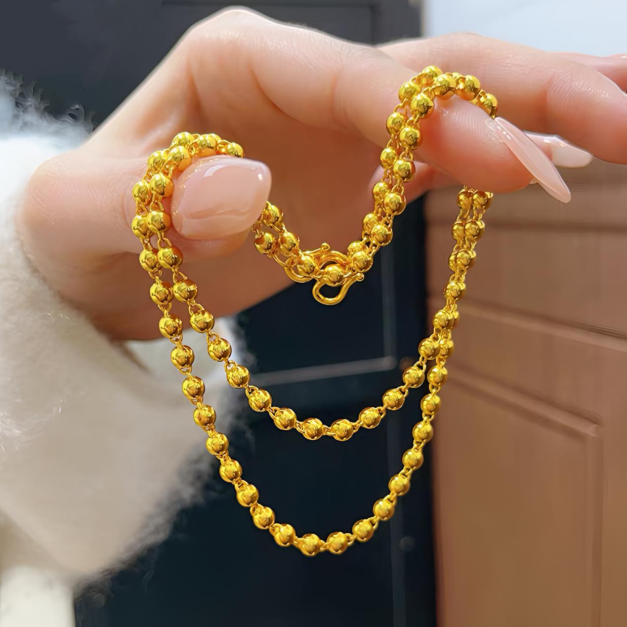 链子足银 男士国风经典传承光珠链情侣金色不掉色套链项链女士