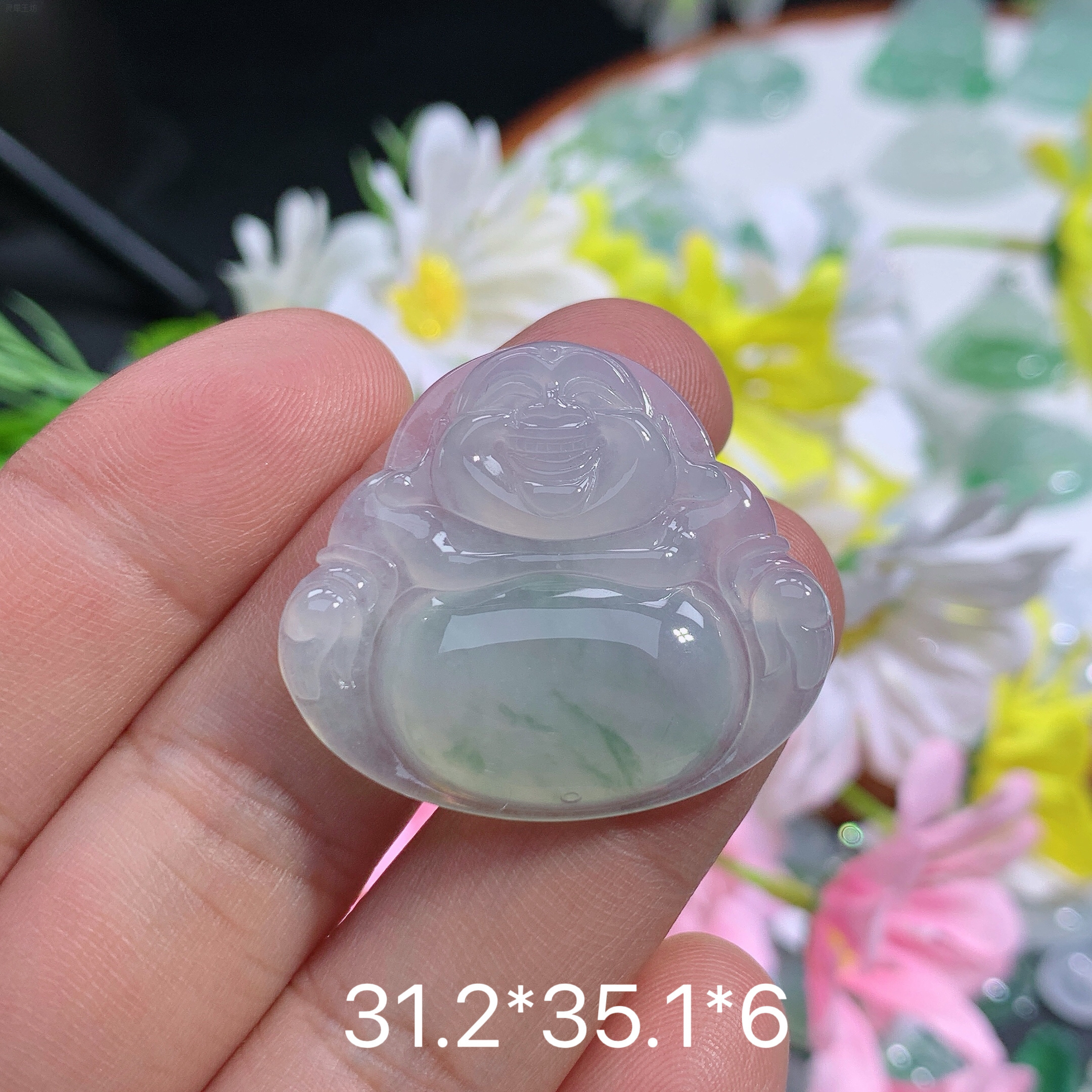缅甸翡翠A货冰种飘花佛公海精致雕刻上等翡翠佛公珠宝首饰精致玉