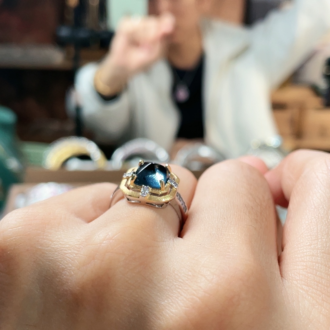 托帕石戒指银S925镶嵌伦敦蓝