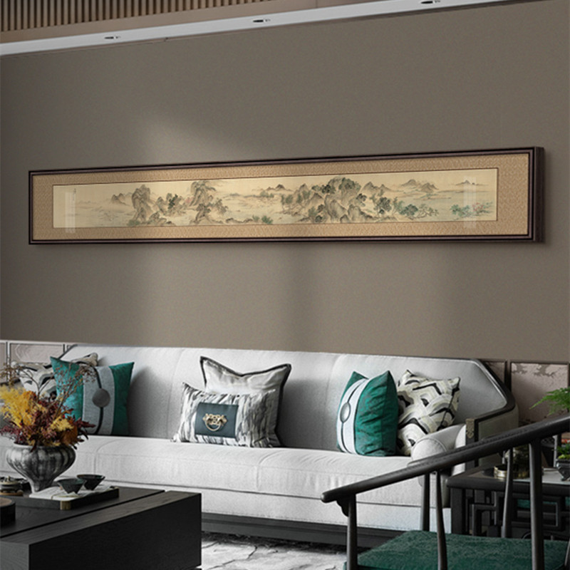 湖山春暖图大气客厅装饰画沙发背景墙山水画靠山图茶室中古风挂画