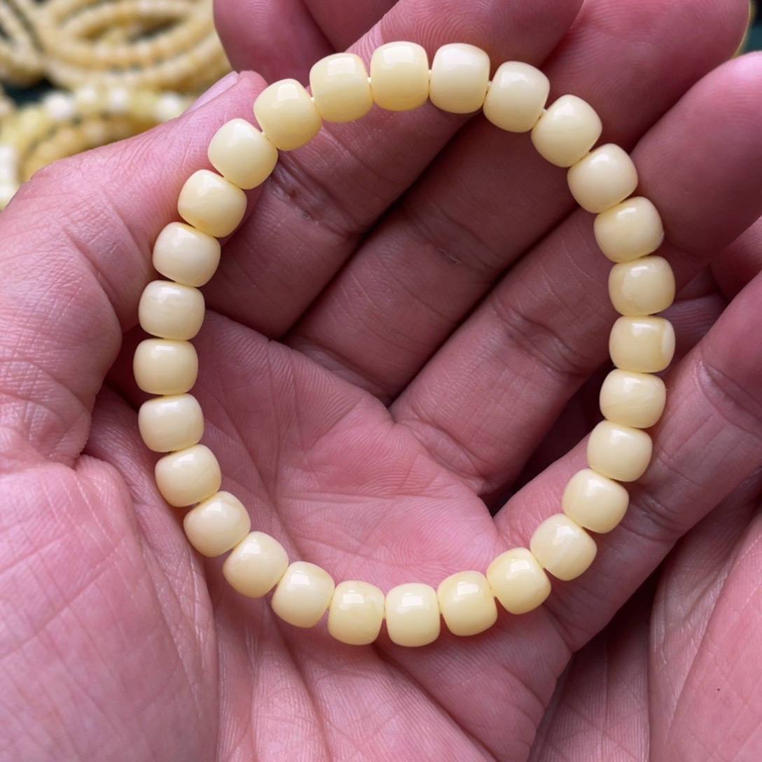 蜜蜡珠宝奇石未镶嵌7mm俄浓白蜡老型手串6.9