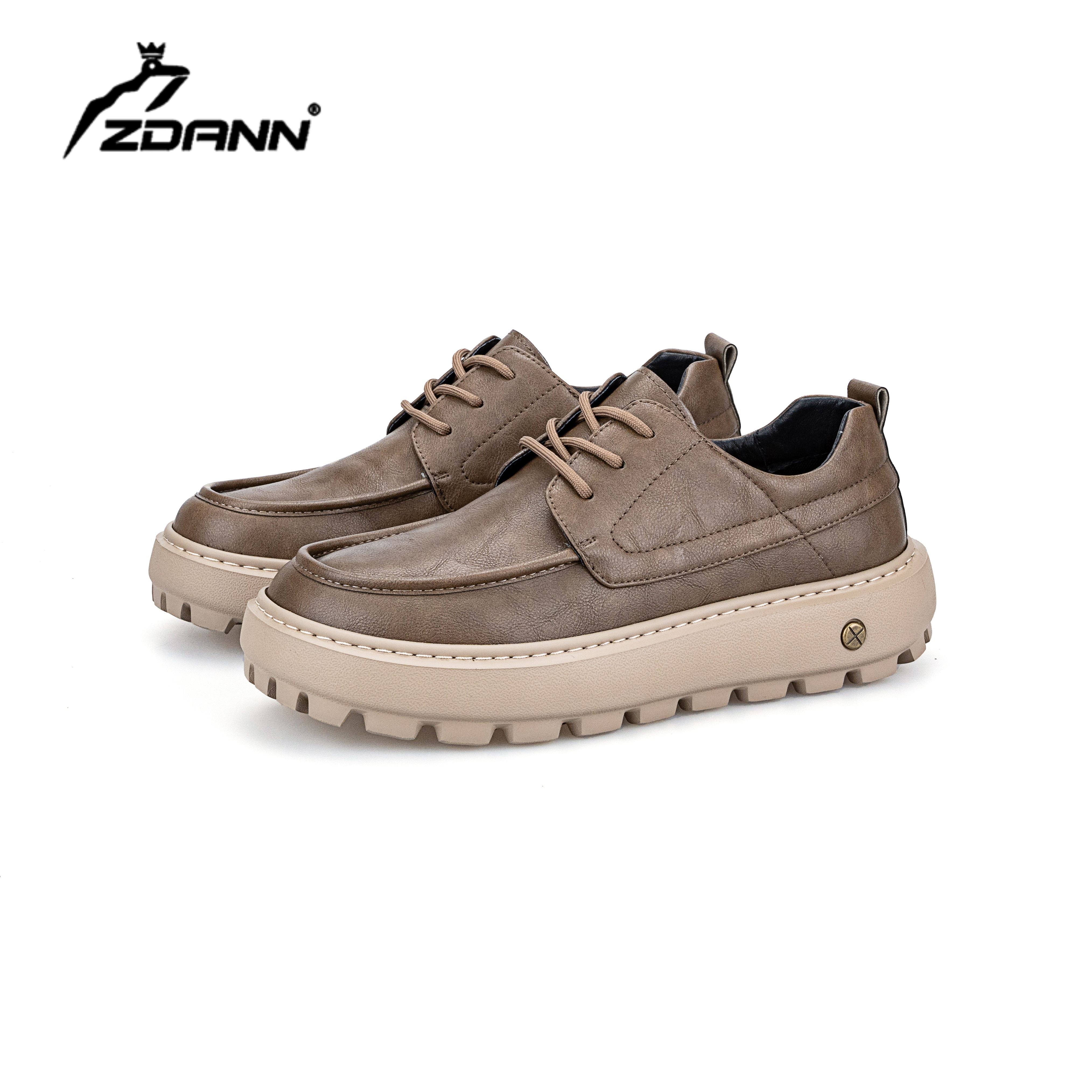 正丹奴增高厚底复古减震单鞋休闲鞋皮革拼接纯色休闲皮鞋