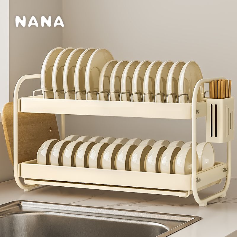 NANA厨房置物架不锈钢碗碟沥水架多功能放碗筷厨房碗碟收纳置物架