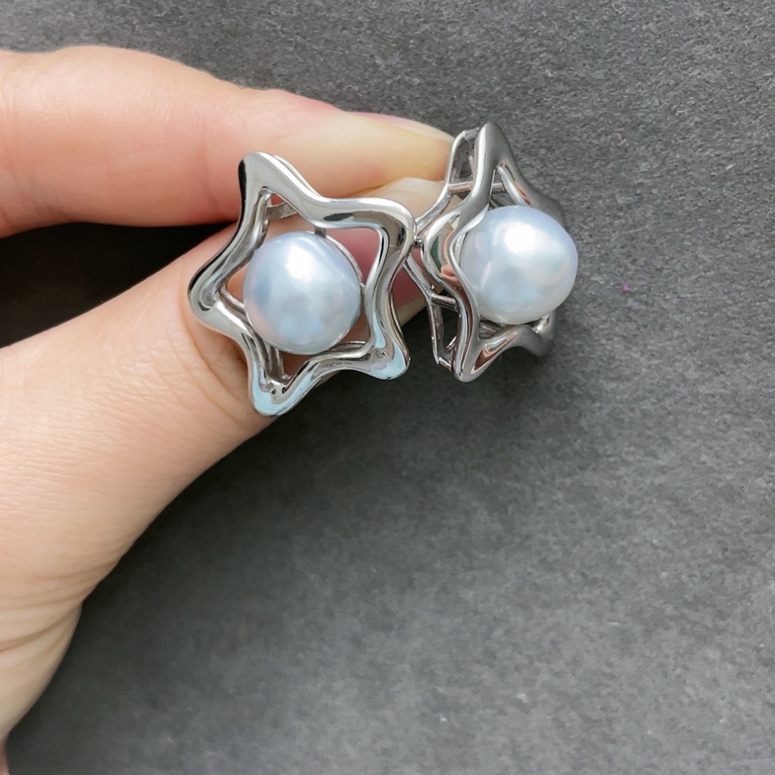 海水珍珠耳饰银S925镶嵌
