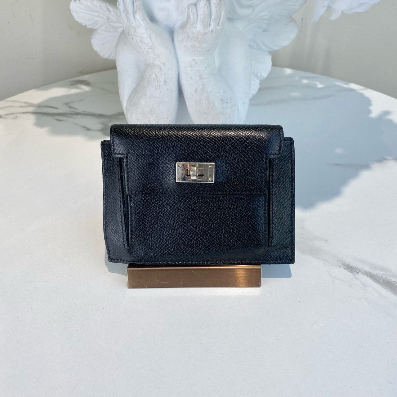 95新 Hermes/爱马仕 御古屋/69904/黑银Kelly卡包 y刻