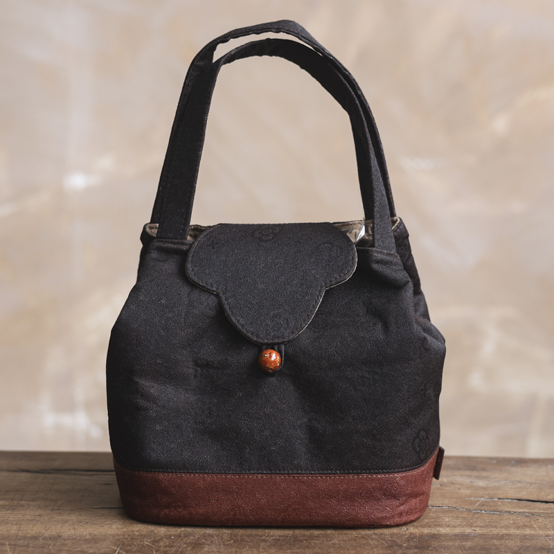 【见珊】拼布如意海棠茶事包 黑 18*15*15（梵山S0014）