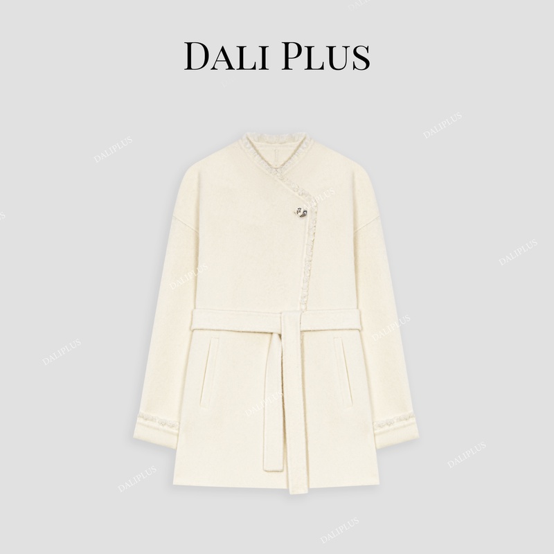 DALI PLUS【桑蚕丝+骆驼绒+绵羊毛】一粒扣斜襟拉毛双面呢-D4CK0020