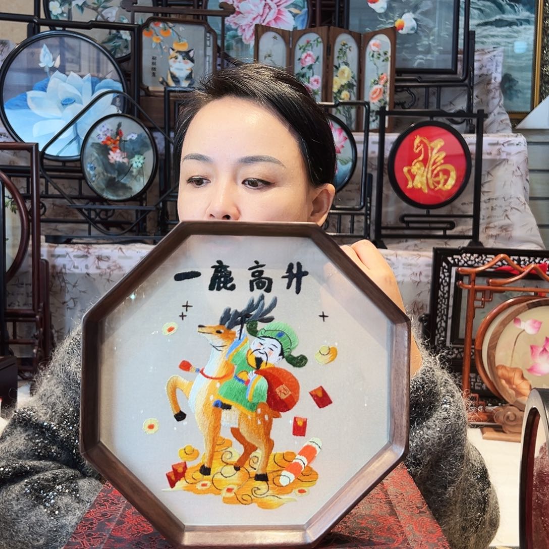 织绣苏绣摆台胡桃木手工双面