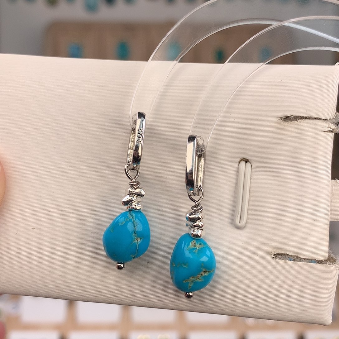 绿松石银S925镶嵌耳饰