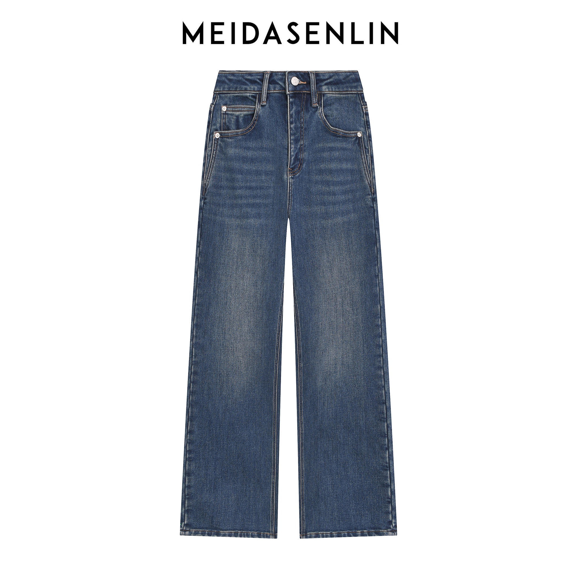 2025【美搭森林】冬款-羊毛-加绒双色系窄版直筒裤牛仔裤女16260