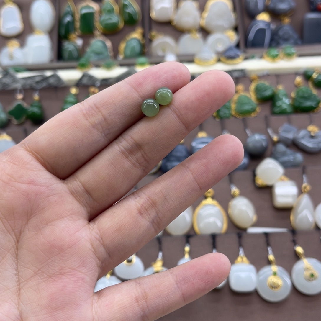 和田玉银S925镶嵌耳饰