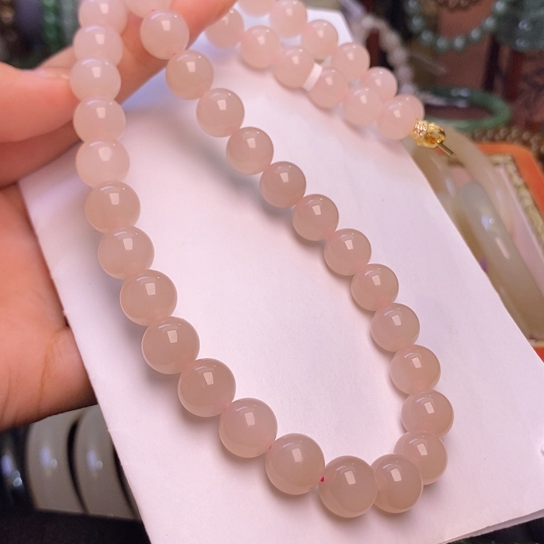 颈饰未镶嵌和田玉浓藕粉红粉冰底妈妈链10mm