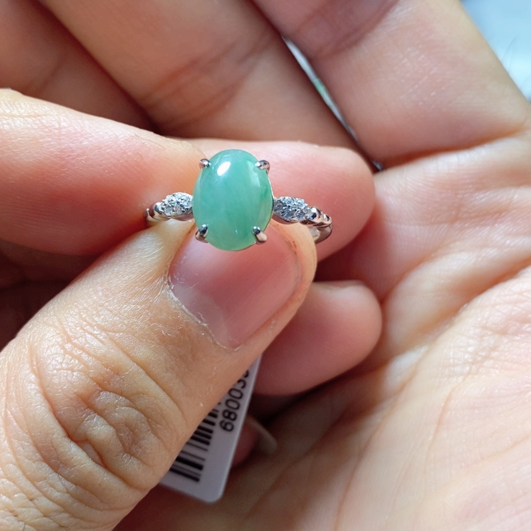 翡翠戒指银S925镶嵌缅甸翡翠A货戒指