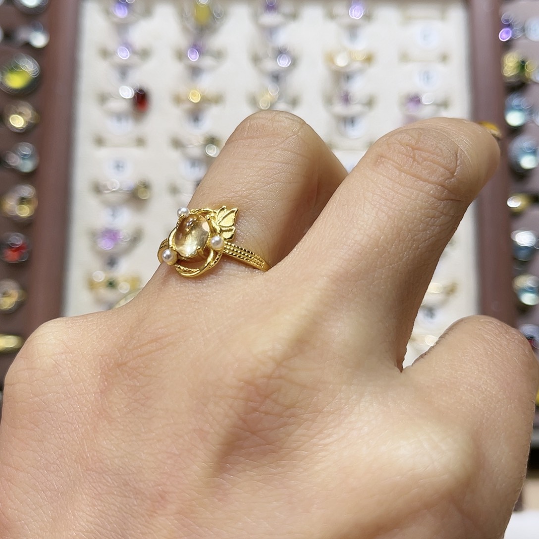 黄晶戒指银S925镶嵌戒指