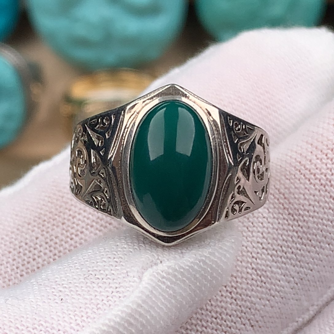 绿松石配饰银S925镶嵌男戒可调节