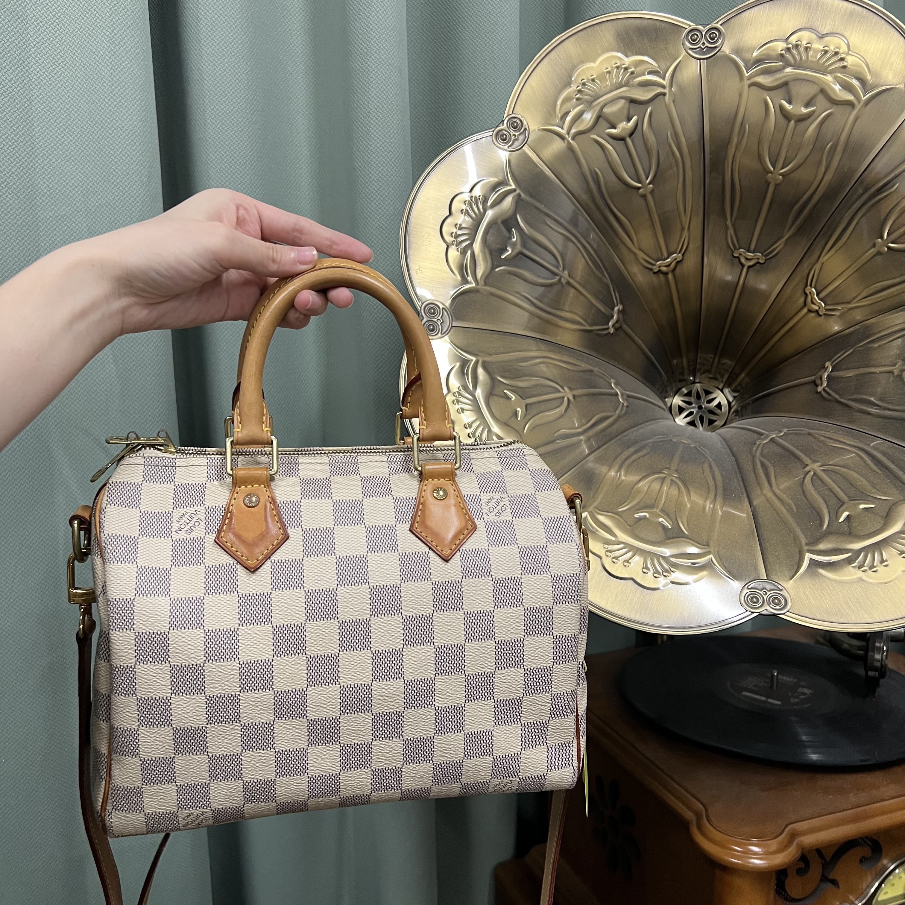 95新 LouisVuitton/路易威登 /speedy25/白色棋盘格/手提斜挎包