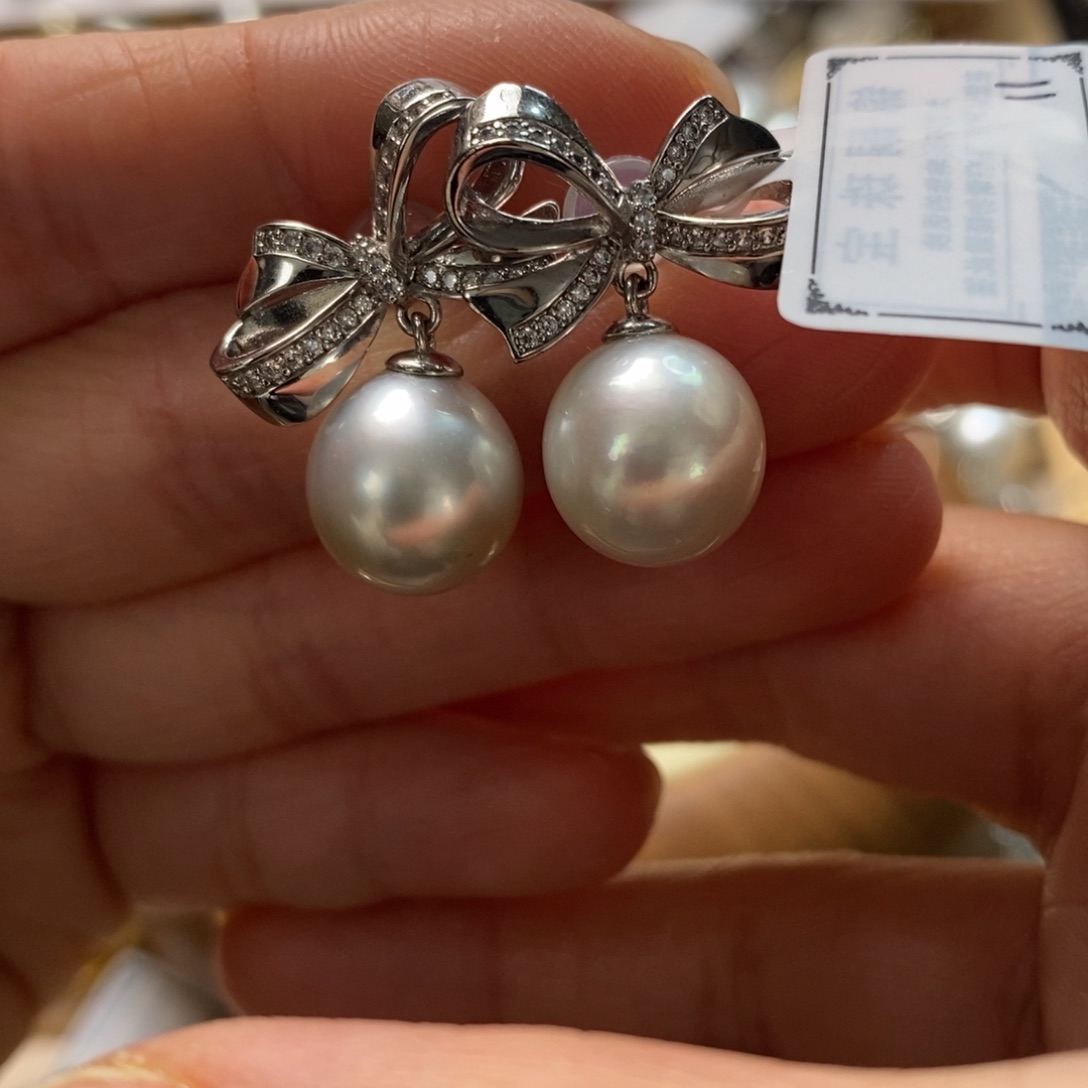 海水珍珠耳饰银S925镶嵌