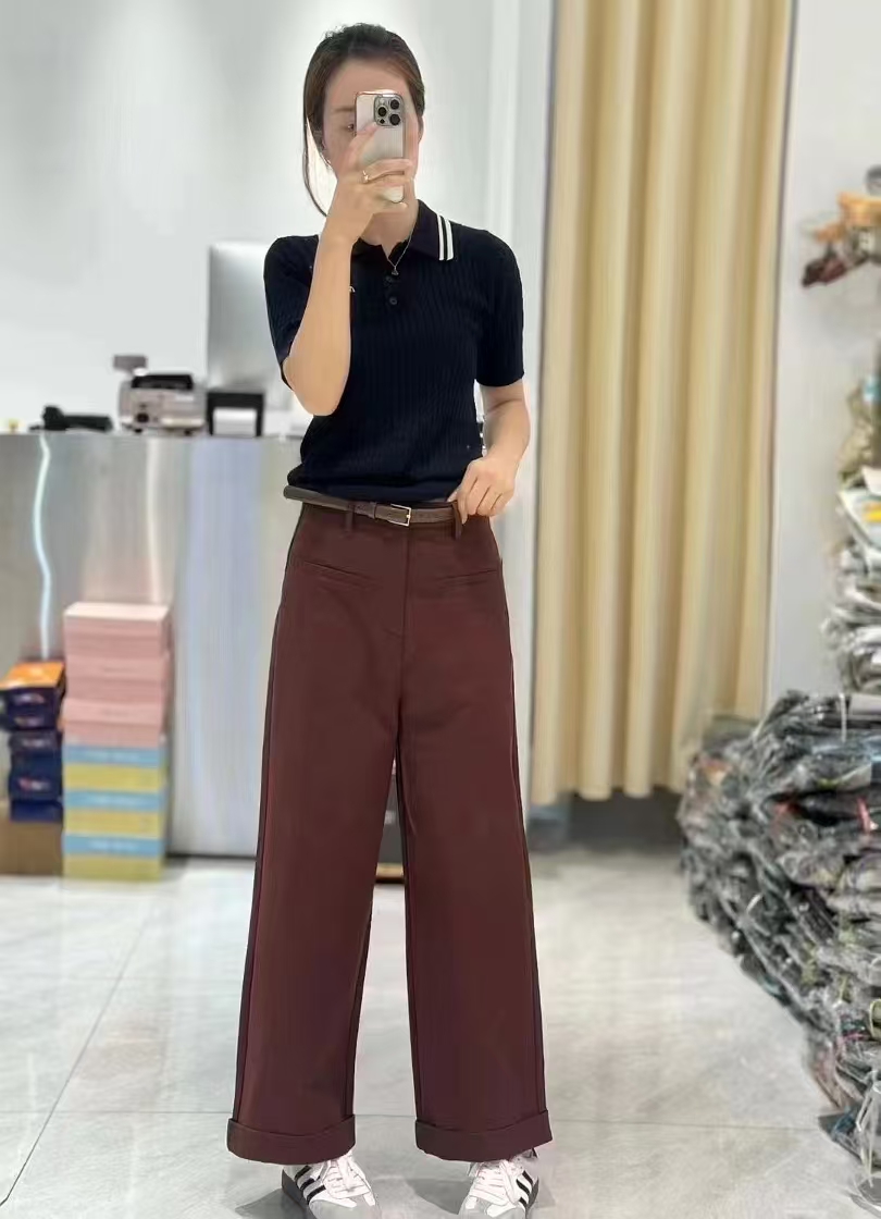 25年初秋新款欧货九分翻边阔腿裤直筒裤