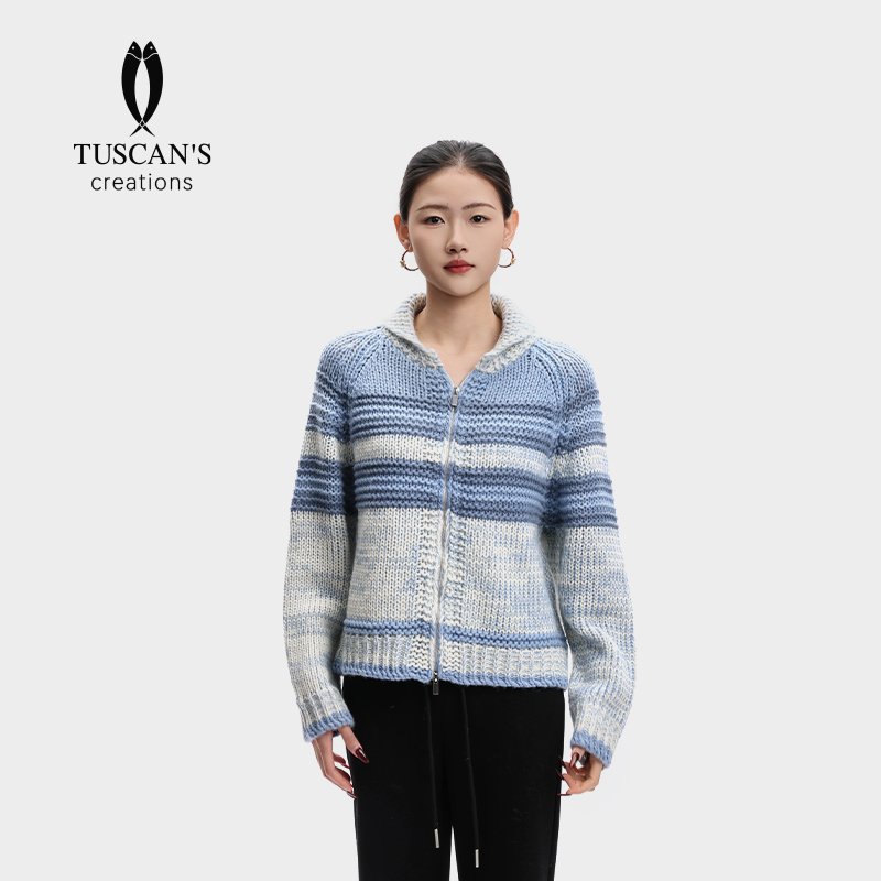 TUSCAN'S CREATIONS慵懒风秋冬时尚连帽短外套毛织衫时代双鱼女装