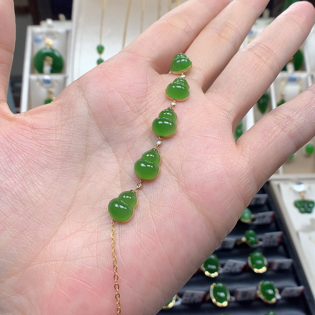 和田玉手链18K金镶嵌810