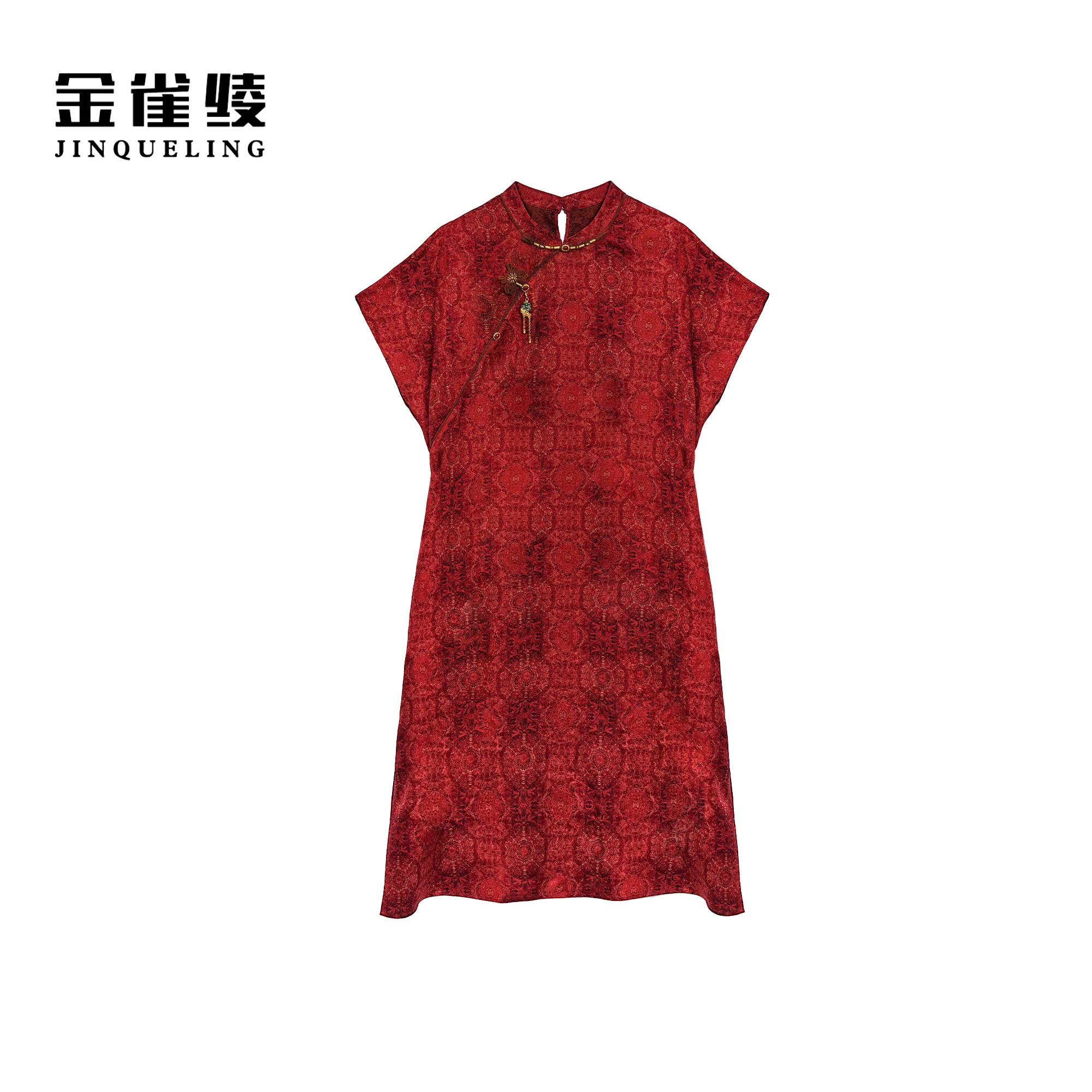 金雀绫【家有喜事】香云纱100桑蚕丝气质大码女装连衣裙SZA1L228