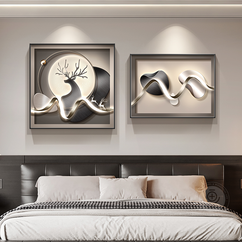 现代轻奢主卧床头装饰画高级感石来运转卧室挂画高档客厅餐厅壁画