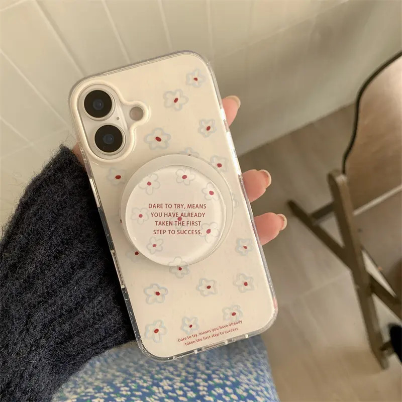 韩系ins蓝色花朵磁吸支架适用iphone16Promax苹果15手机壳13/14女