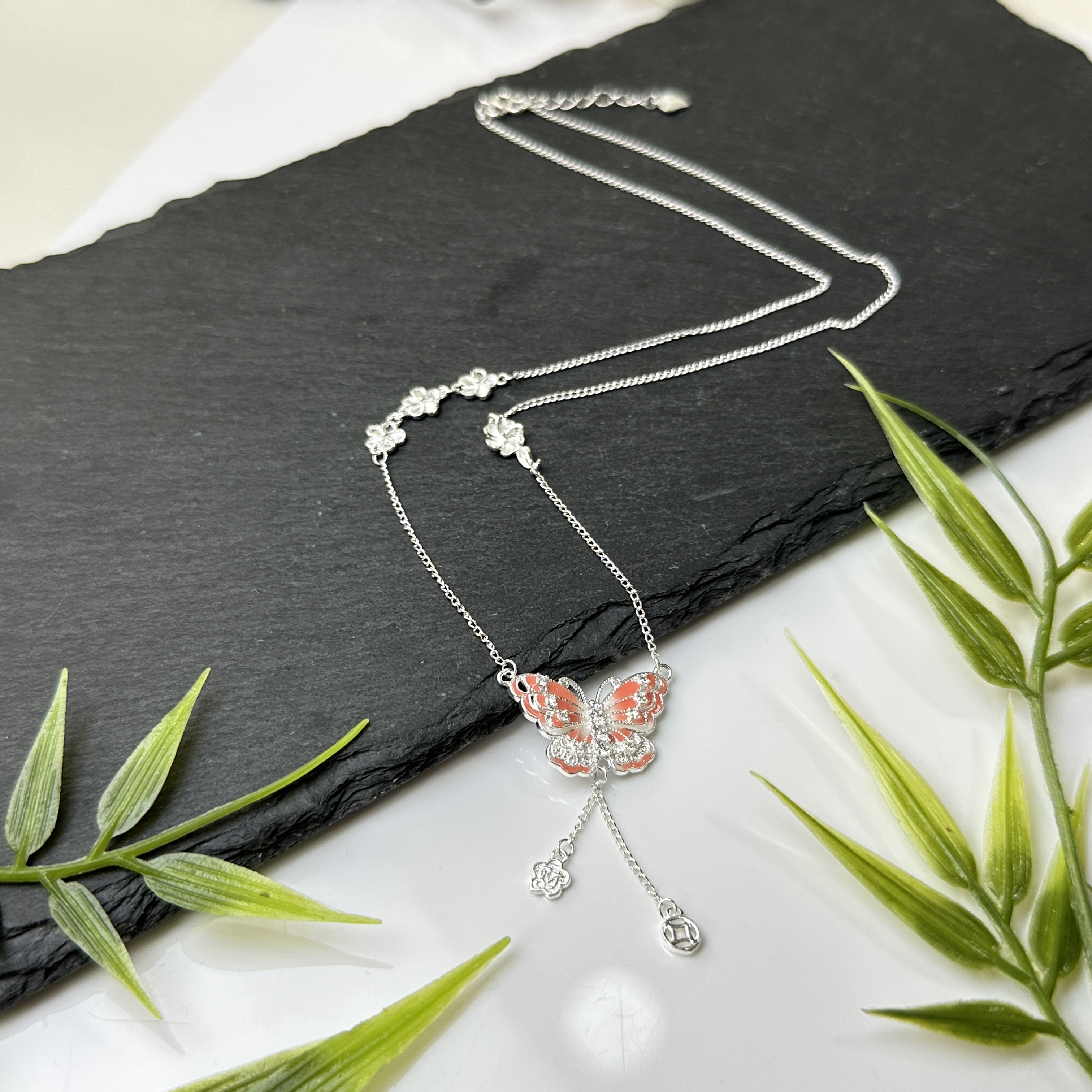 足银银制品 【铭记珠宝】足银DIY蝴蝶套链14-DM249H360【长约45cm】