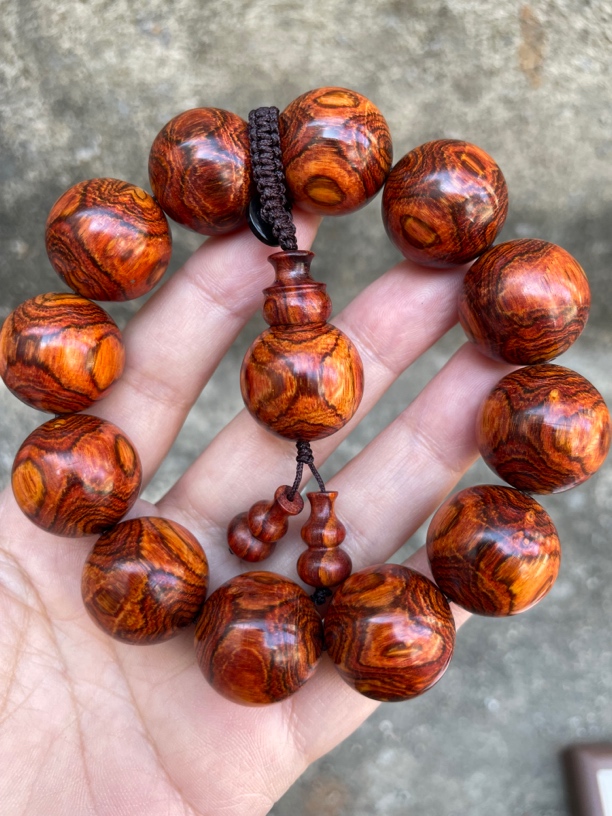 精品海南黄花梨2.0手串紫红底黑线叉纹对眼男士文玩