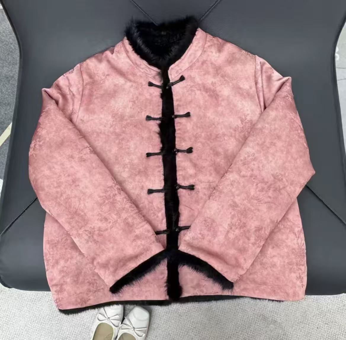 【粉意】双面双穿水貂毛新中式国风加绒加厚外套