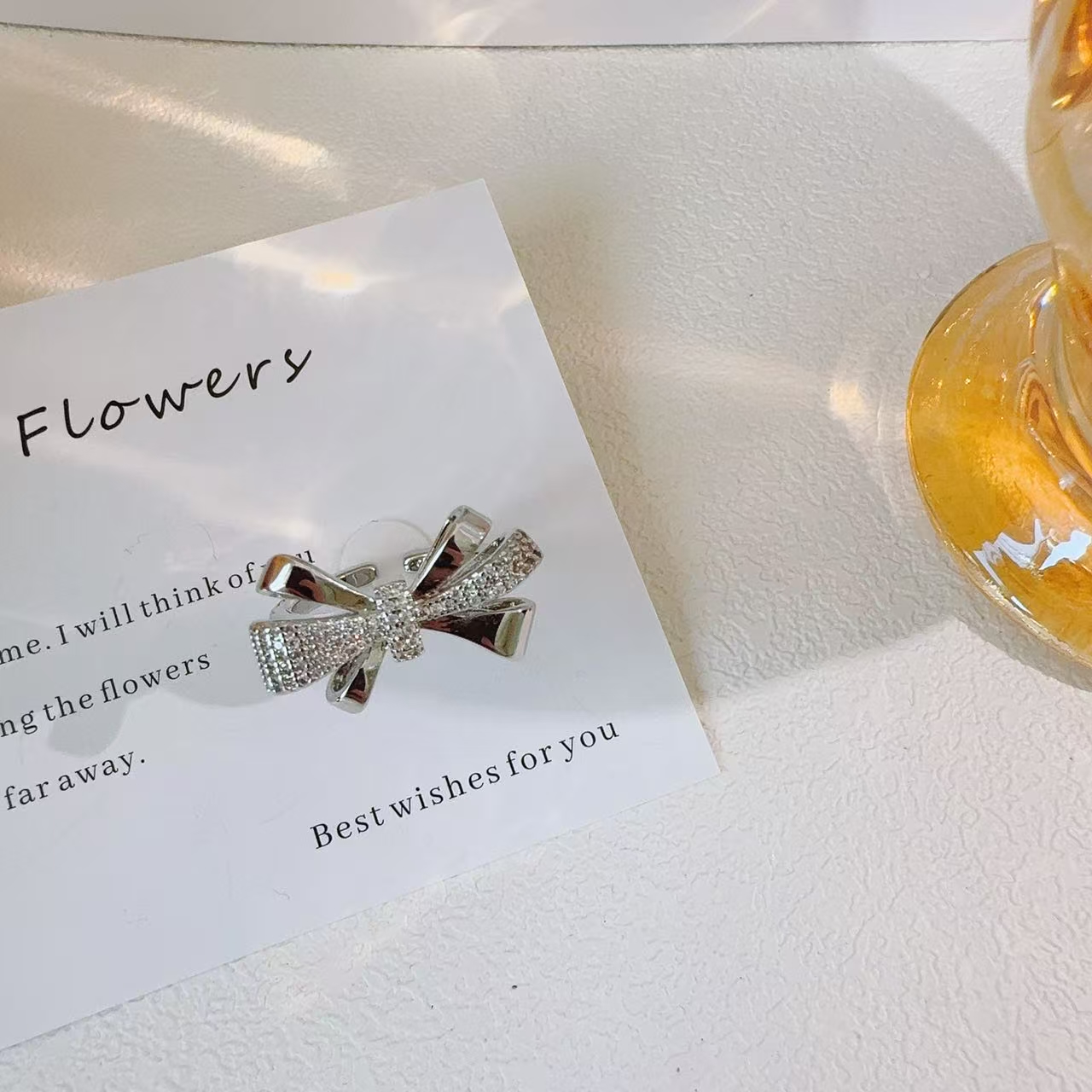 铜合金戒指 1160 时尚简约蝴蝶结气质戒指