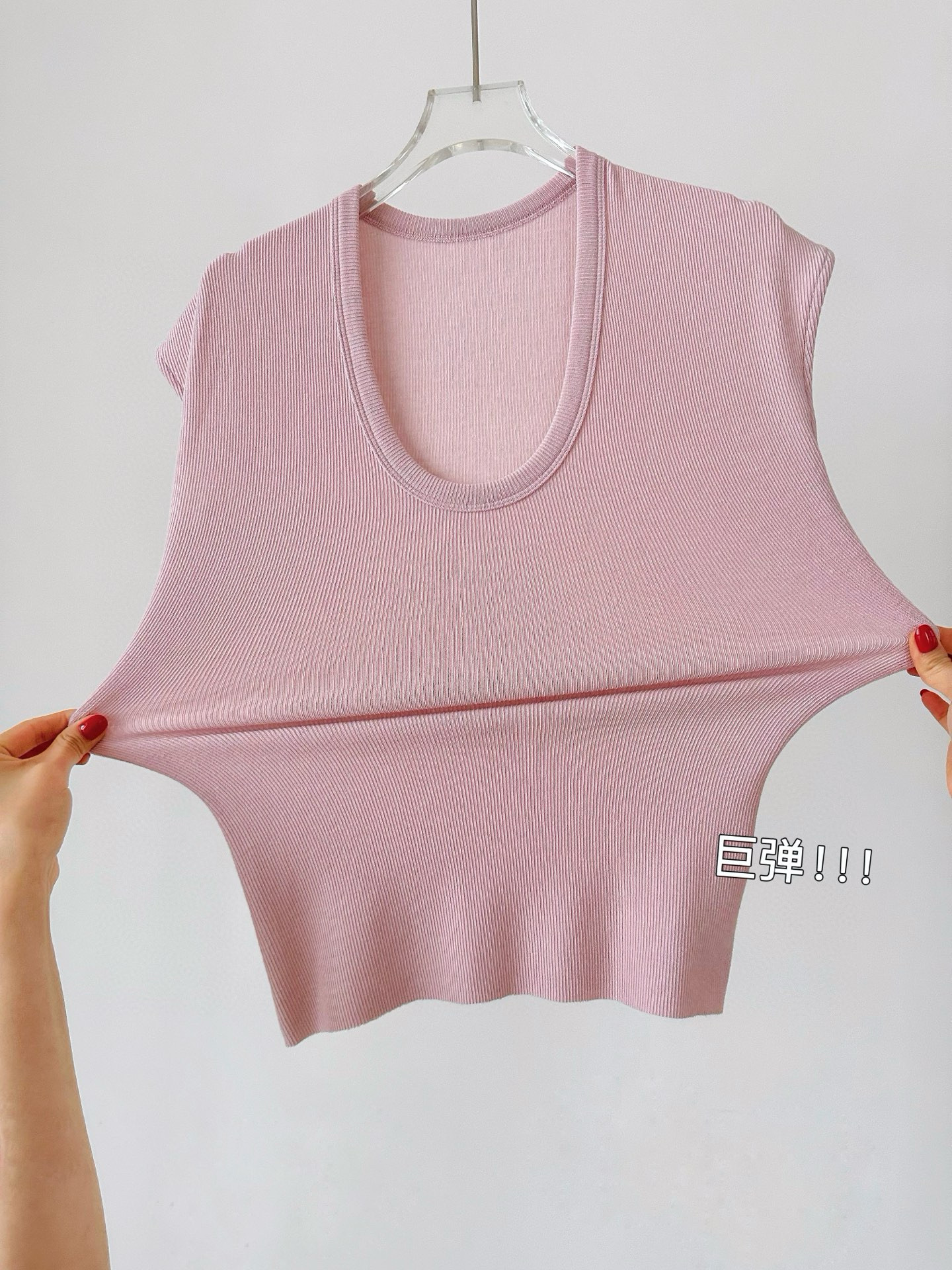 时尚原单羊毛棉面料百搭高弹舒适修身深U领飞袖纯色针织衫